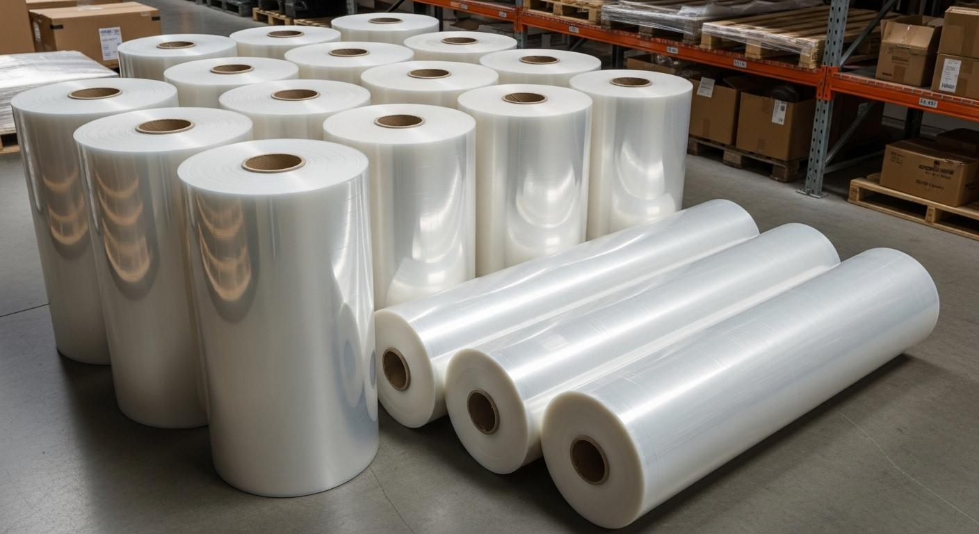 Bobinas de filme stretch em ambiente industrial